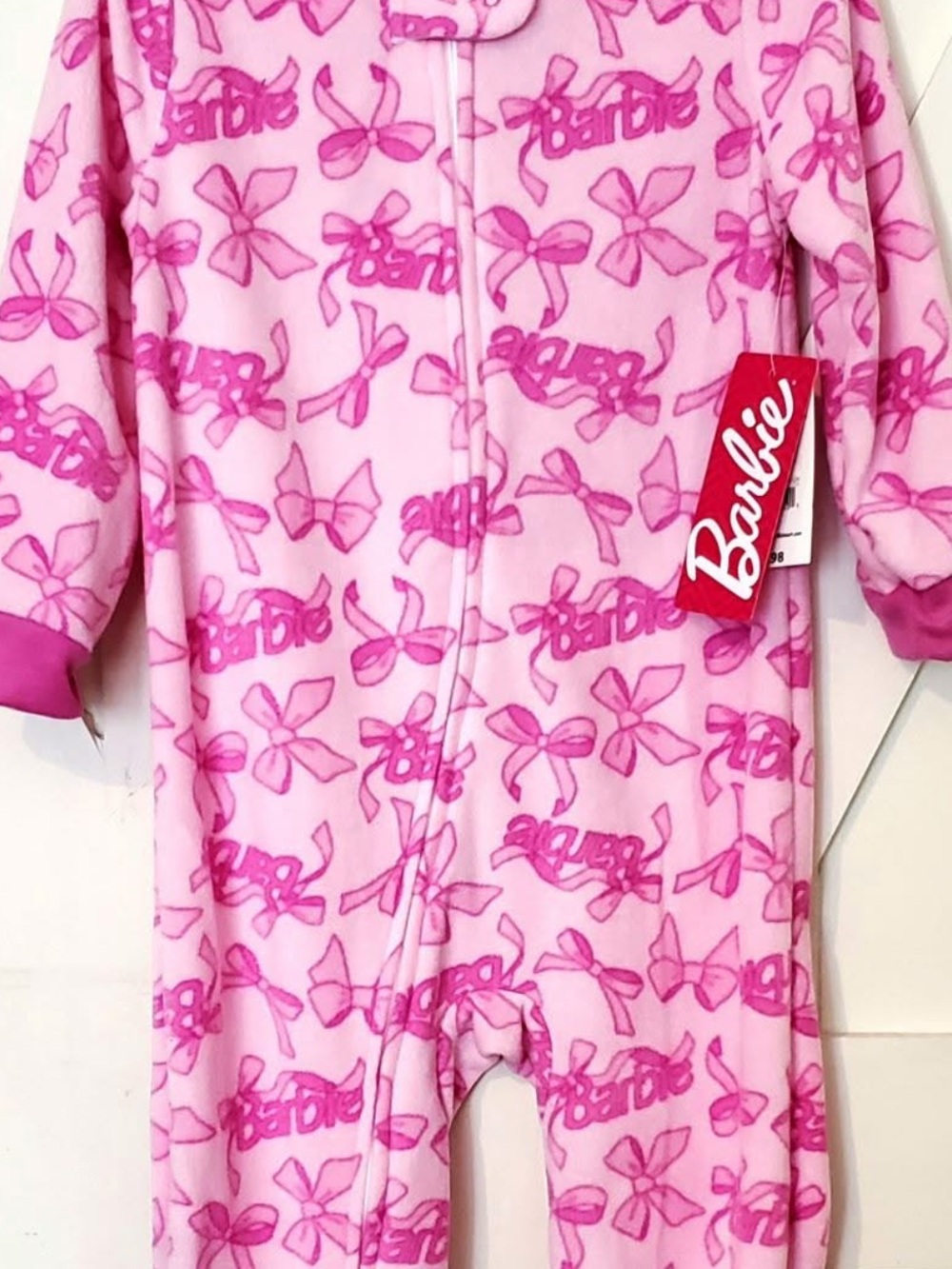 Barbie Pink Bow Logo Kids One-Piece Footie Pajamas